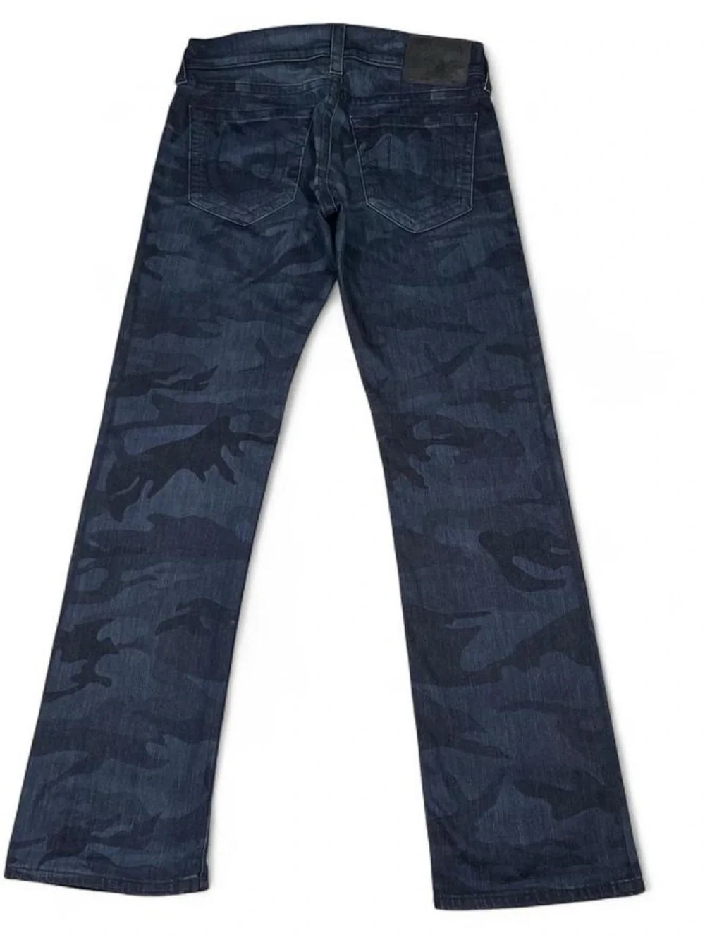 True Religion Bobby Camo Laser Straight Asum Camoflaged Blue Jeans W35 L35 Stack
